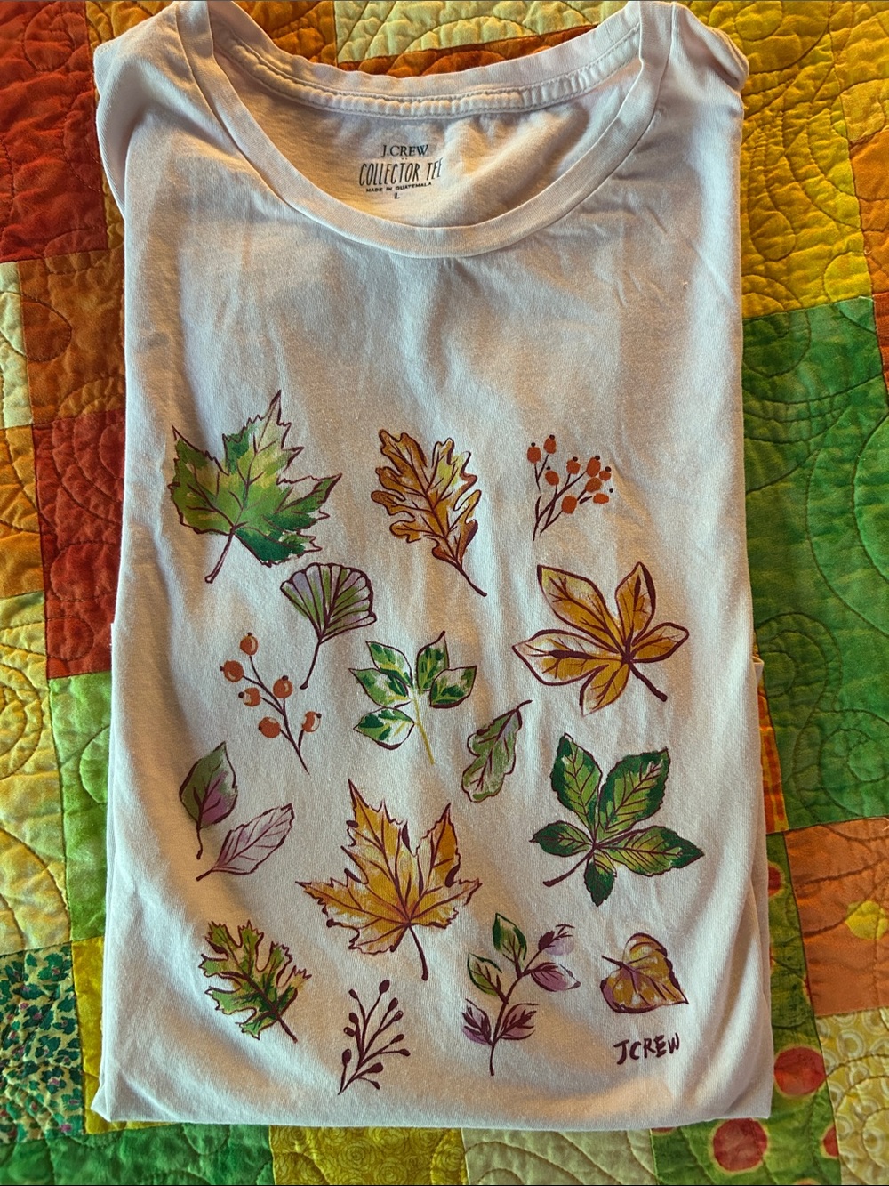 J. Crew Kids White Tee with Multicolor Leaf Illustration